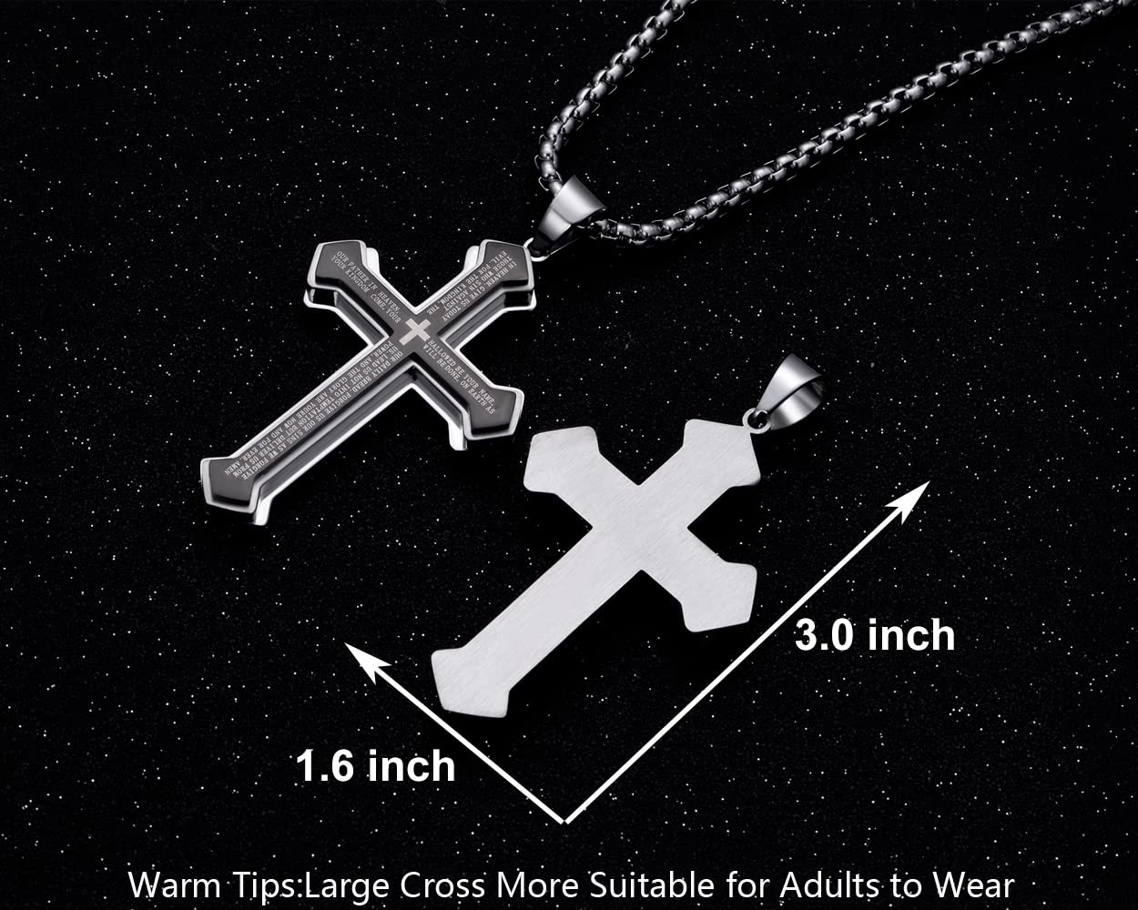 Rehoboth Men's Stainless Steel Nail Lord's Prayer Cross Pendant Necklace for Men Women Big Pendant and Strong Chain 24
