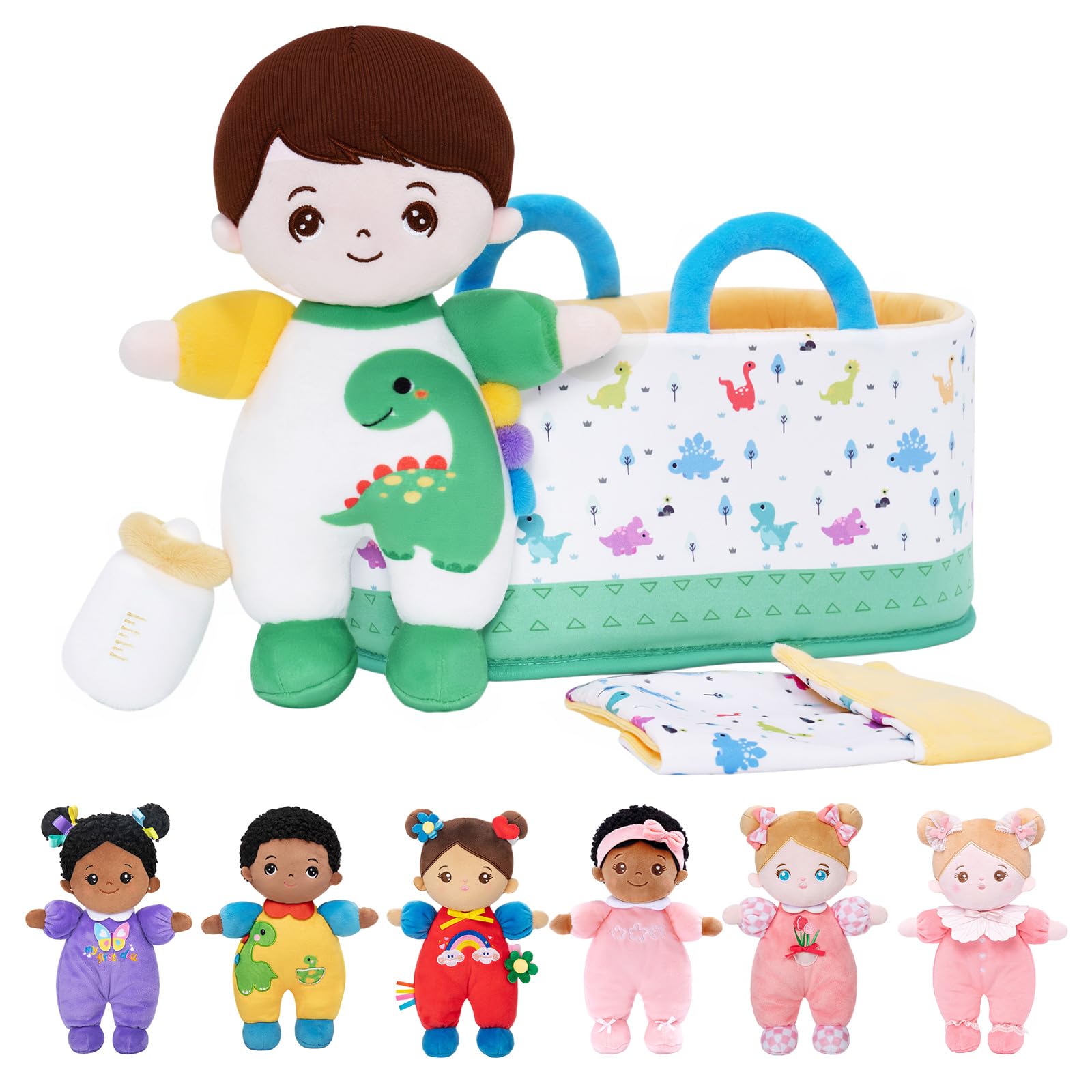 OUOZZZ Black Baby Doll with Accessories, 25cm Soft Cloth Dinosaur Doll, Suitable for Children 3 Months and Up, for Boys โ image 1