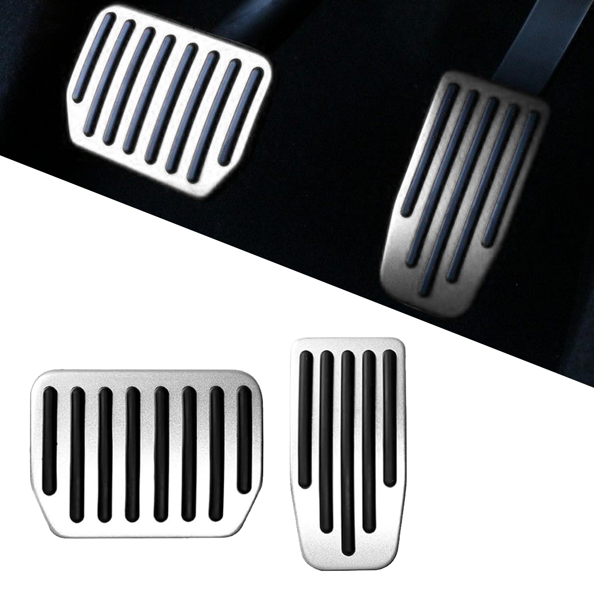 Photo 1 of Gilovc 2PCS Car Accelerator Pedal Covers, Aluminum Vehicle Foot Pedal Pads Set, Non Slip Performance Automotive Brake Foot Rest Pedal Extenders Replacement Compatible with Model 3 Model Y (Silver)