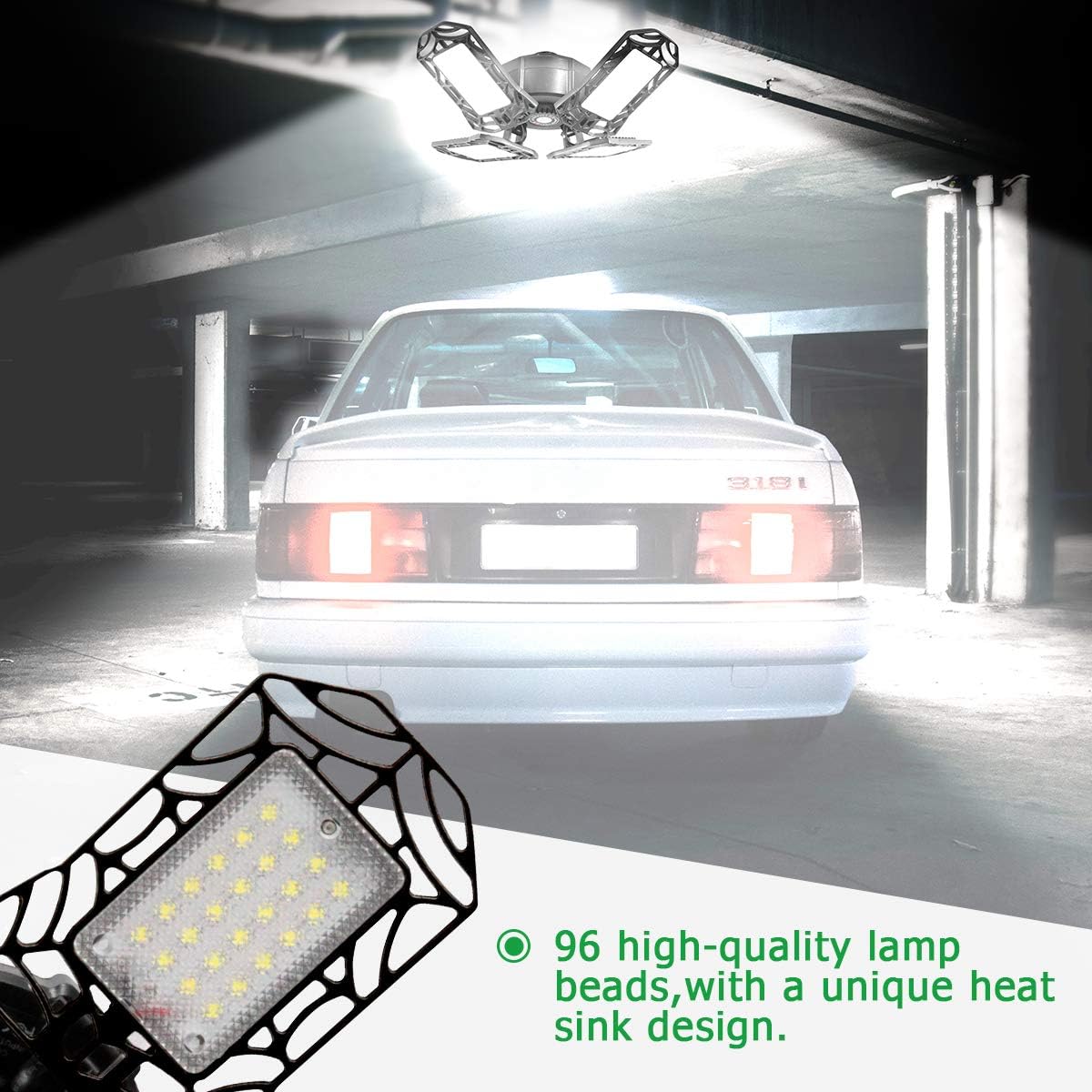 Led Garage Lights, 100W Garage Lighting 12000Lm 6500K E26/E27 Daylight White Deformable Four Leaf Garage Light Ceiling Led Shop Lights Super Bright Garage Light Bulb for Workshop Barn 2 Pack - - 