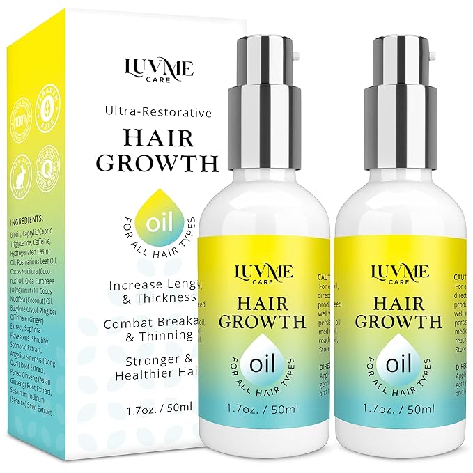 Amazon Com Luv Me Care Hair Growth Oil With Caffeine And Biotin 2 Pack Biotin Hair Growth Serum For Stronger Thicker Longer Hair 1 7 Oz Beauty