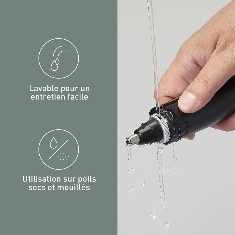 ER-GN300-K503 Tondeuse pour Poils de Nez pour Hommes, Rasoir Électrique Haut de Gamme, Tondeuse pour le Nez, les Oreilles et les Sourcils, Étanche, à Pile, Noir