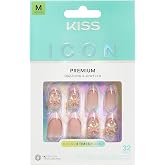 Kiss Icon, Press On Nails, Nail glue included, 'Vibrant', Pink, Medium Size, Almond Shape, Includes 32 Nails, 2g Glue, 2 Manicure Stick, 1 Mini File, 2 Prep Pads, 48 Adhesive tabs
