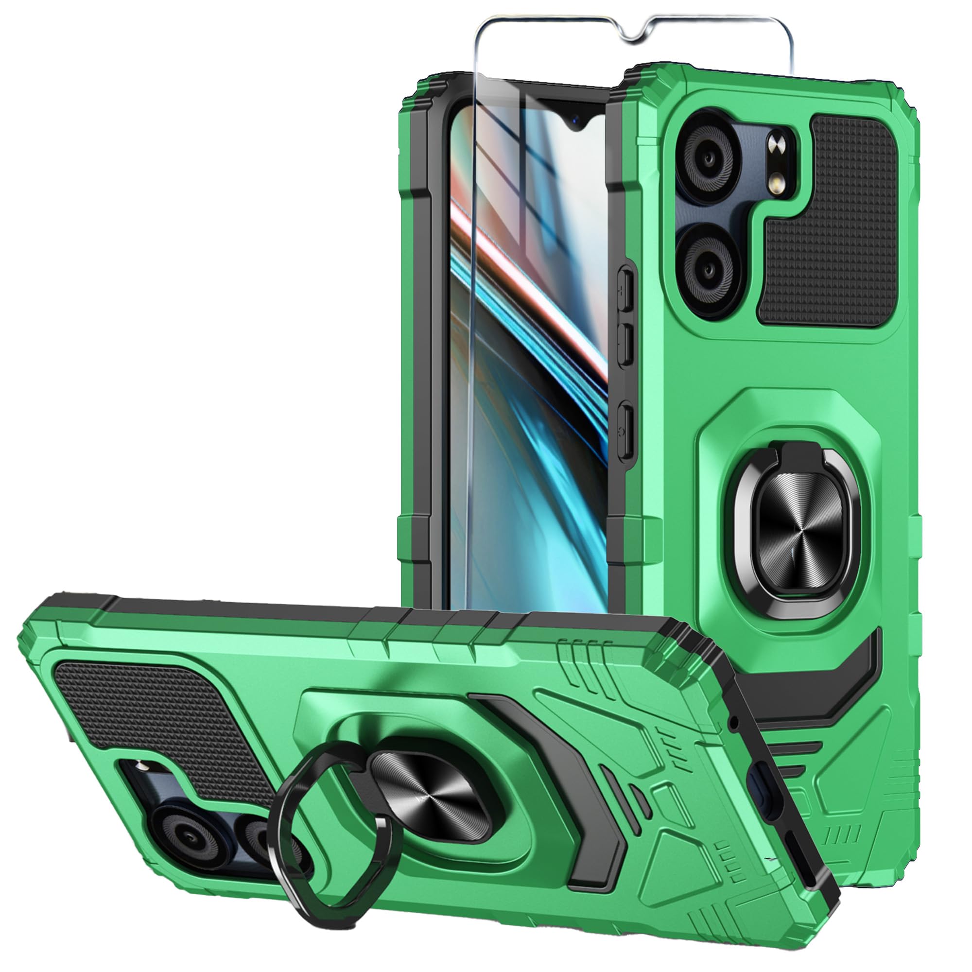 Photo 1 of Mocotto for BLU View 5 Case with Tempered Glass Screen Protector,Military Grade Heavy Duty Shockproof Protective Cover,with Ring Kickstand for BLU View 5 (Green)