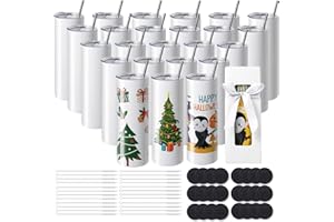VEVOR 24 Pack Straight Sublimation Tumblers, 20 oz Blank Tumbler Bulk, Stainless Steel Double Wall Tumbler Cups with Straw, L