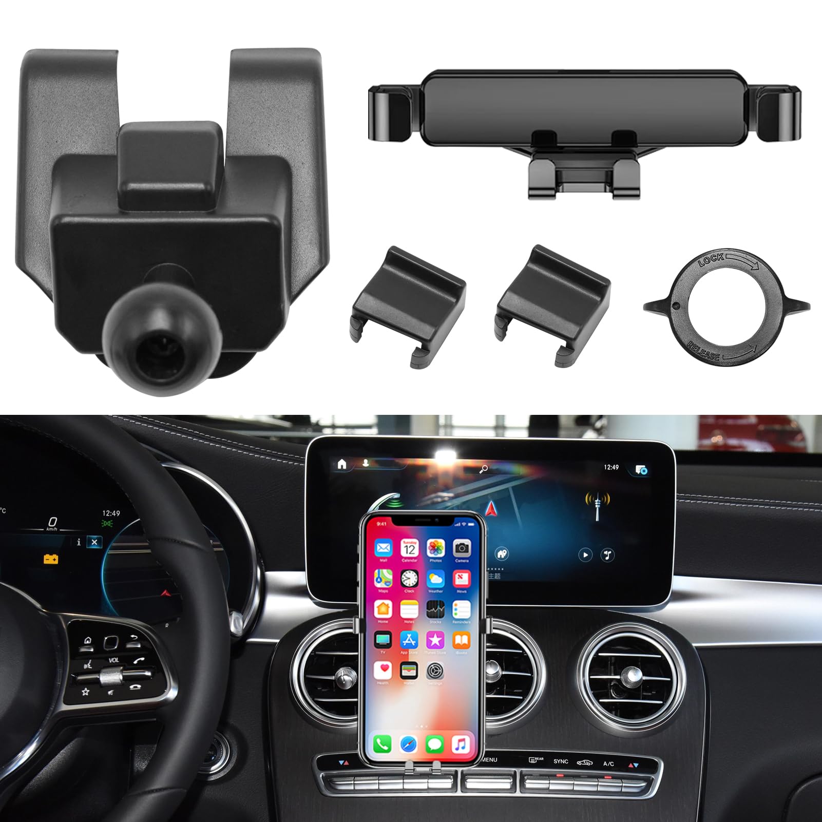 TTCR-II Customized Car Phone Holder Compatible with Mercedes Benz C Class, Smartphone Mount Mobile Phone Cradle for C Class 2015-2018, Smartphones Support for GLC 2015