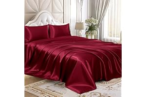 Homiest 3pcs Satin Sheets Set Luxury Silky Satin Bedding Set with Deep Pocket, 1 Fitted Sheet + 1 Flat Sheet + 1 Pillowcase (