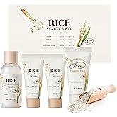 SKINFOOD Rice Starter Kit, Rice Toner, Rice Serum, Rice Moisturizer, and Rice Face Wash for Glass Skin, Korean Skin Care Set,