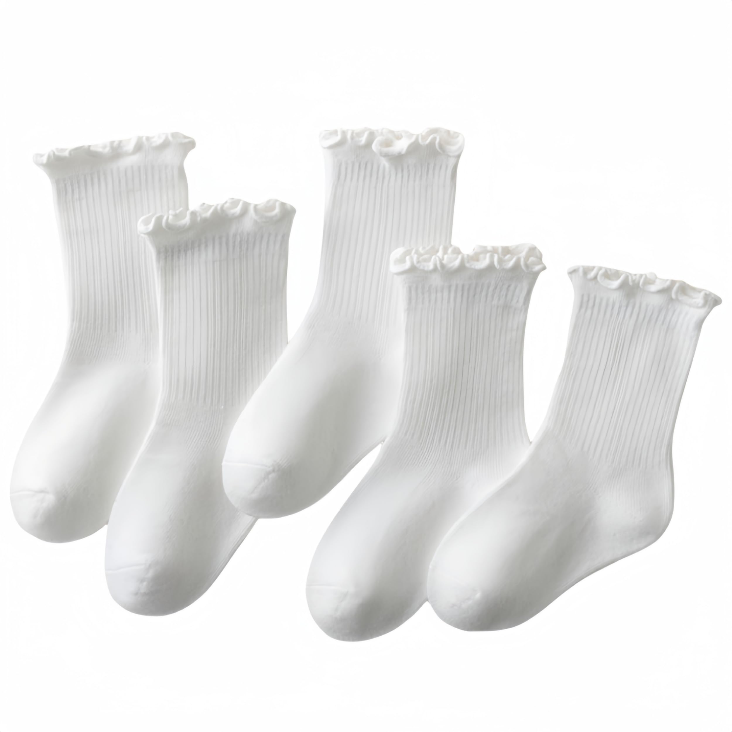 Photo 1 of (PARTIAL/BAGGED) JUNOAI Baby Toddler Girls Ruffle Socks & Women’s Frilly Turn-Cuff Cotton Crew - Breathable Casual Dress 5 Pack (US, Age, 6 Years, 8 Years, White)