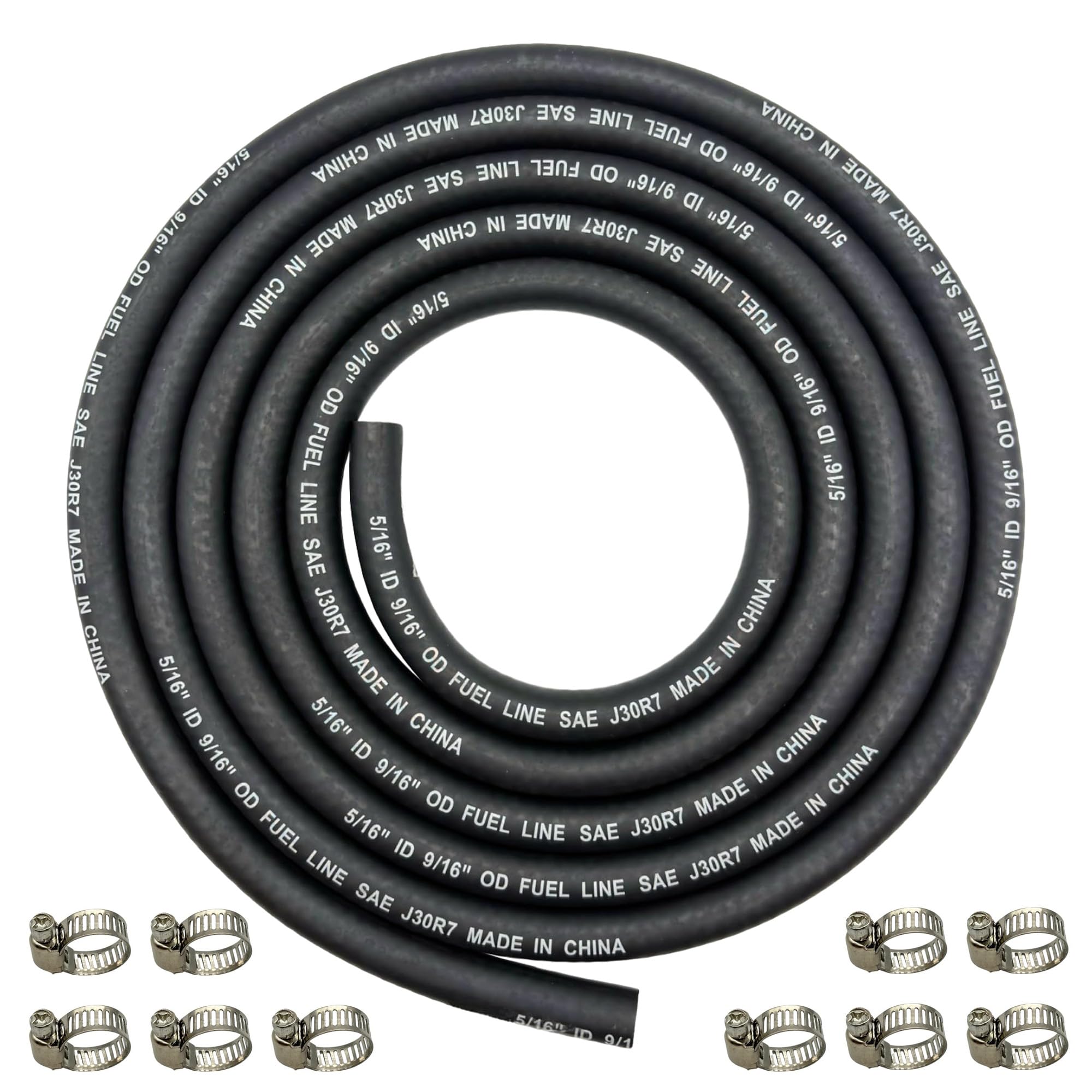 Photo 1 of YGQ 5/16" ID Fuel Line Hose Braided with 10 Clamps NBR Rubber Tubing 8 Feet for Automotives Boat Generators SAE J30R7 (8mm ID)