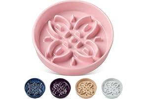 vancasso Ceramic Slow Feeder Dog Bowls, Puzzle Dog Food Bowls with Floral Maze, Anti -Slip Pet Food Dish for Medium Breed, 1.5 Cups, Pink