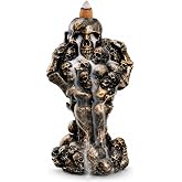 Resin Skull Reaper Backflow Incense Burner, Bronze Gothic Skeleton Tower with Creepy Hands & Smoke Waterfall Incense Holder +20 Incense Cones +1 Tweezer/Mat for Aromatherapy & Home Halloween Décor