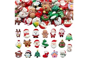 LOPURO Christmas Resin Charms, 40Pcs Resin Flatback Assorted Button Santa Snowman Tree Bell Deer Cartoon Embellishments Supplies for DIY Scrapbooking Jewelry Cell Phone Case (40 Xmas)
