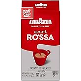 Lavazza Qualita Rossa Ground Coffee Blend Bag, Espresso Medium Roast, 250g Brick - Perfect for Coffee, Lattes, Cappuccino, an