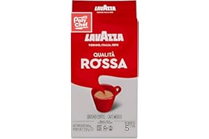 Lavazza Qualita Rossa Ground Coffee Blend Bag, Espresso Medium Roast, 250g Brick - Perfect for Coffee, Lattes, Cappuccino, an