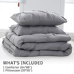 DOWNCOOL Twin Comforter Set - Pintuck Grey Bedding