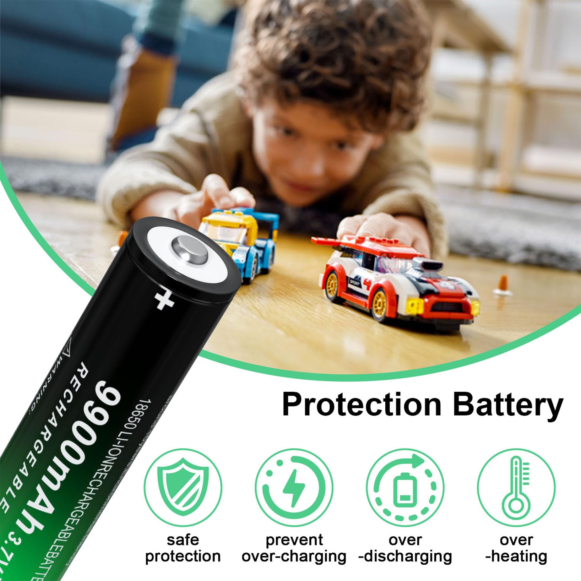 18650 Rechargeable Battery 9900mAh 3.7Volt Li-ion Batteries Button Top 4 Pack for Flashlights Headlamps