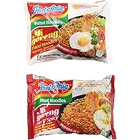 Indomie Mi Goreng Instant Halal Stir Fry Noodles Original and Hot & Spicy Bundle, 10 counts total