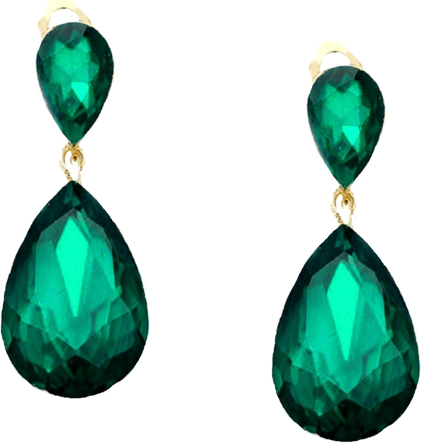 Ant Hony Fine Long Clip On Earrings Teardrop Shape Emerald Green Crystal 4.5 cm Long