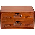 Vintage 2-Drawer Desk Organizer - Wood Countertop Drawer Organizers - 2-Tier Wooden Desktop Monitor Riser w/Drawers - Organization and Storage Drawers for Desk - Stackable Drawers - File Drawer Unit