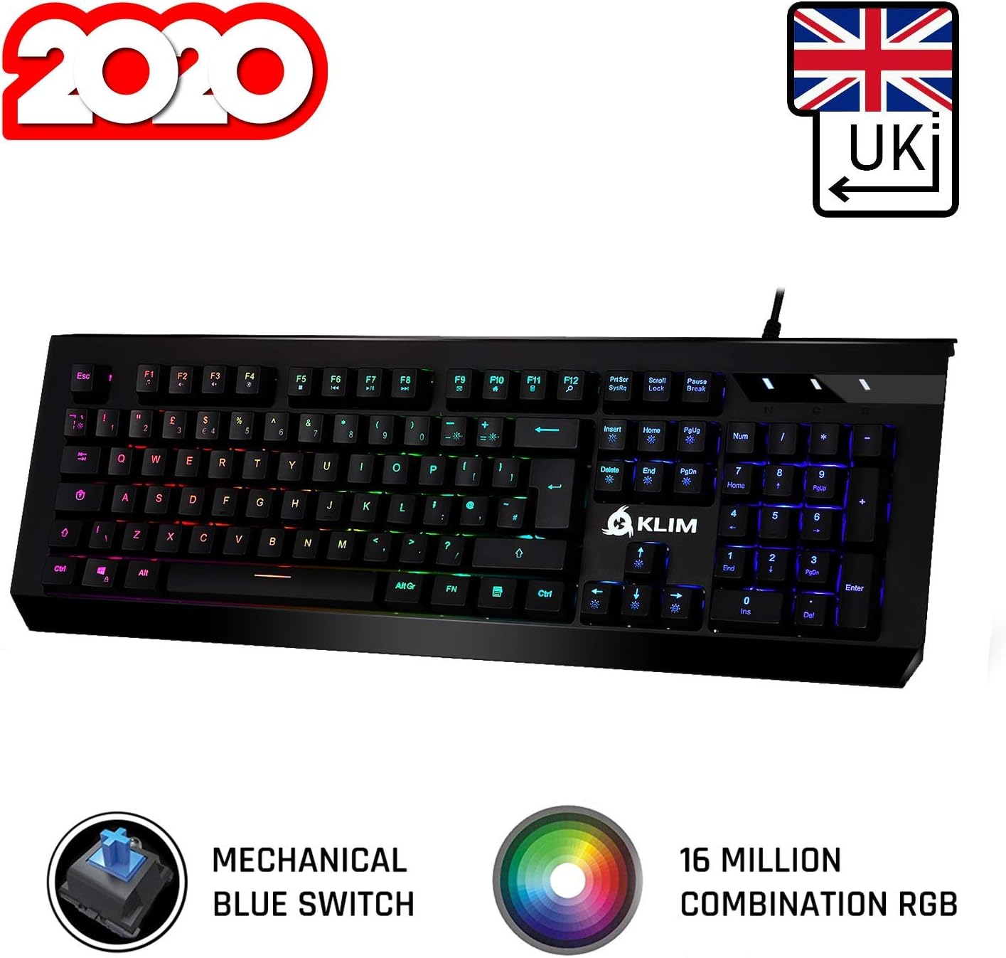 KLIM Domination RGB Mechanical Keyboard UK Layout + PC and PS4 + Blue