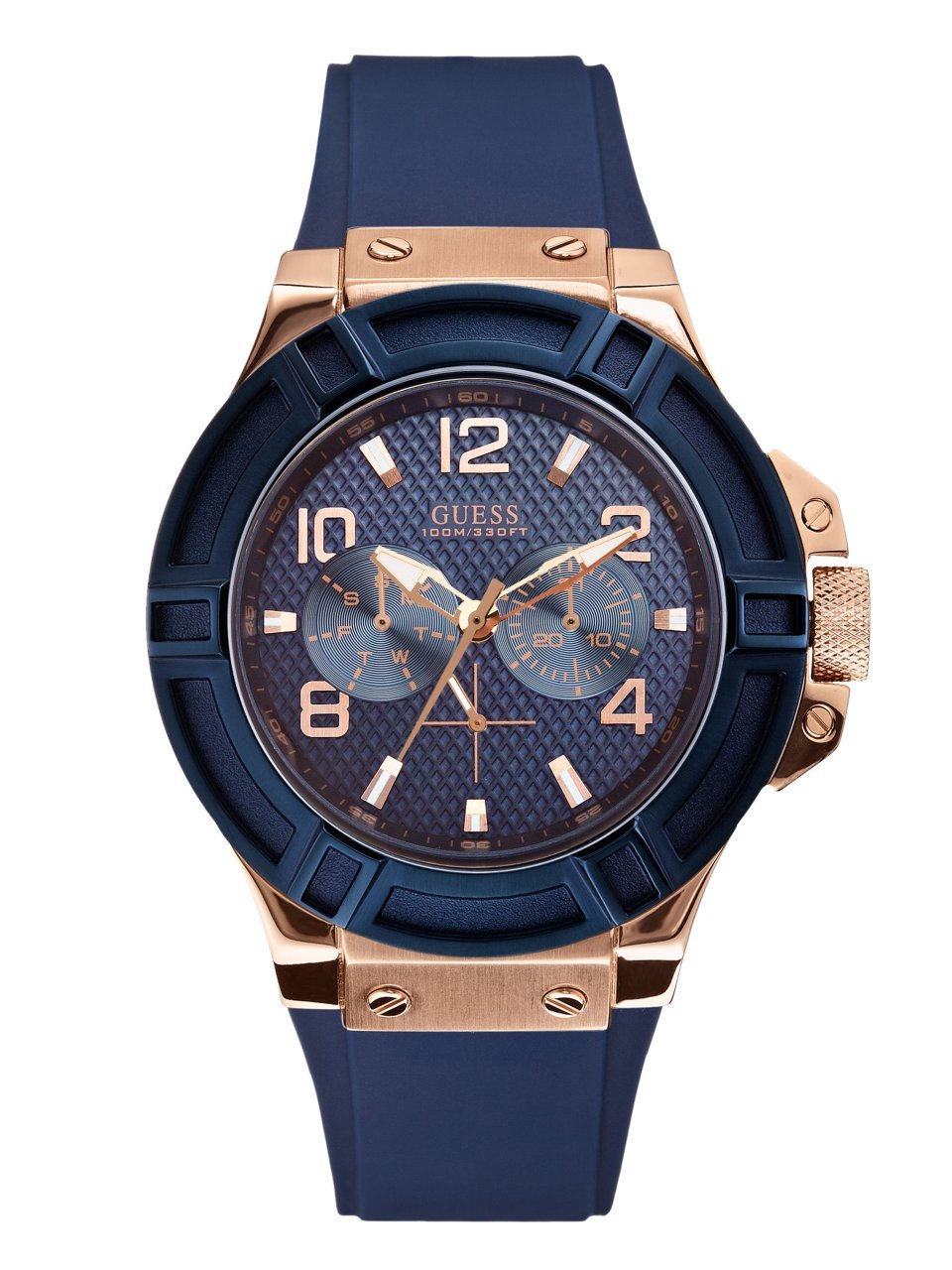 GUESS U0247G3 Gents Rubber 46MM Stainless Steel CASE Chronograph Date Watch