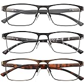 acavefox 3 Pack Reading Glasses Men Readers Blue Light Blocking Anti-UV Metal Front Frame And Spring Hinge With Accurate Magnification Eyeglasses 1.0+