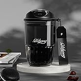 DEARART 14oz Coffee Cup Water Bottle Cute Design, One Hand Leak Proof, Narrow Spout Clear Bottle with Rope, Suit Office School Yoga Travel, Black