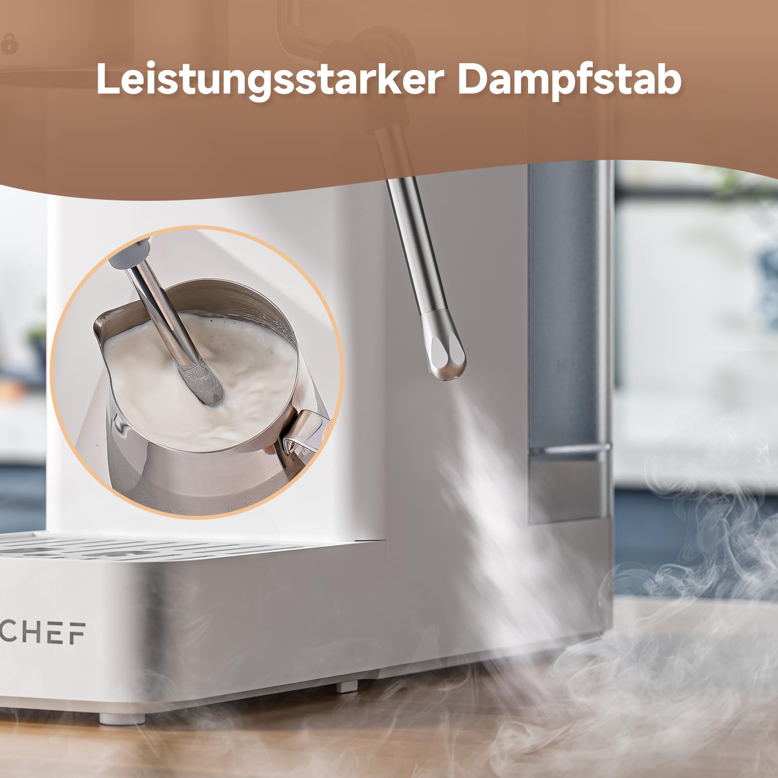 AMZCHEF Siebträgermaschine 20 Bar Espressomaschine klein mit LED-Display, Milchaufschäumer & Edelstahl-Dampfstab, 1350W Schnellaufheizung, 1,5L Wassertank, für Espresso Cappuccino Latte,Weiß 4