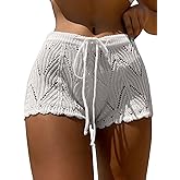 Jumppmile Womens Crochet Cover Up Shorts Hollow Out High Waist Knit Bathing Suit Bikini Swimsuit