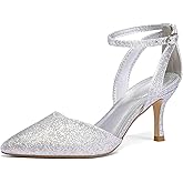 mysoft Women's Pumps Shoes Pointed Toe Kitten Low Heels Stiletto Ankle Strap Closed Toe Wedding Party Dress Sandals