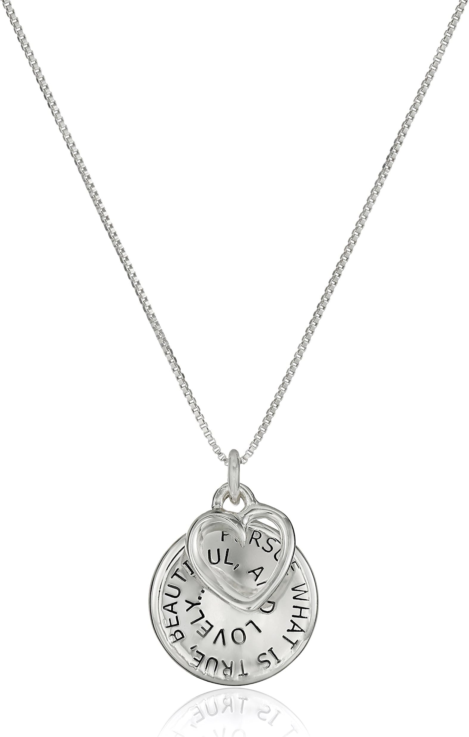 Sterling Silver Pursue What Is True... Happiness Will Soon Follow Reversible Charm Pendant Necklace, 18"