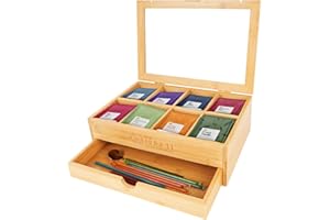 Tea Bunch Bamboo Tea Bag Organizer – 8 Compartments, Acrylic Window, Large Storage Box (Organizer Only)