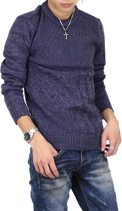 Cookjeans クックジーンズ Mix 編み クルーネック ニット 長袖 メンズ Purple 1 セーター 通販 Amazon