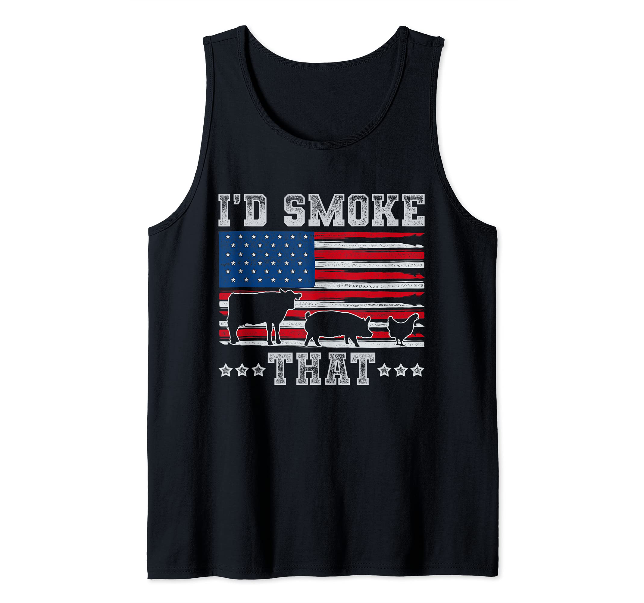 Patriotic BBQ Chef Smoking Meat Steak USA Flag Barbecue Tank Top