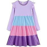 Bumeex Girl's Dresses Cotton Ruffle Sleeve Tiered Swing A-Line Cute Midi Casual Sundress