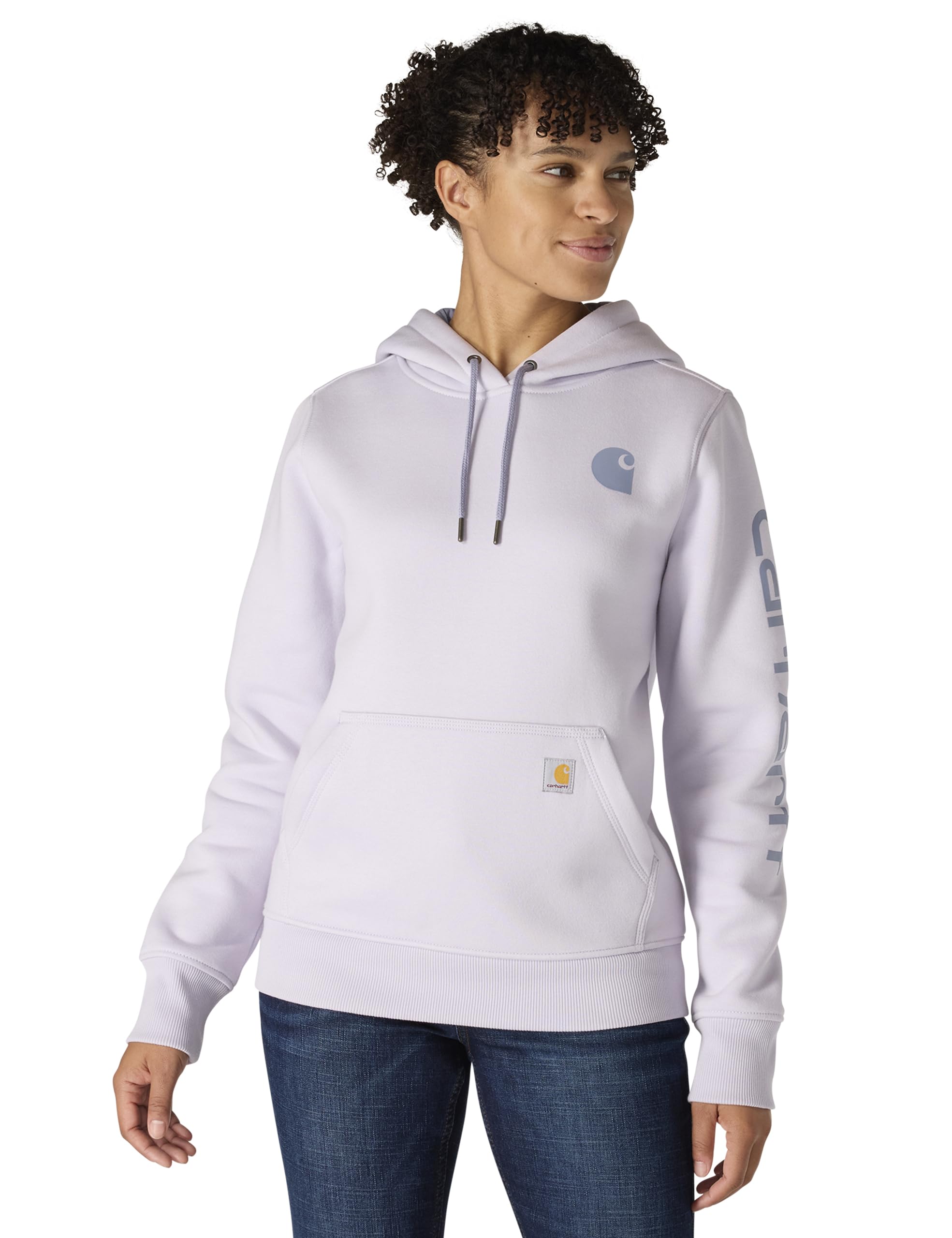 Carhartt Women's Relaxed Fit Midweight Logo Sleeve Graphic Sweatshirt, Mica/Wisteria, 2X Image