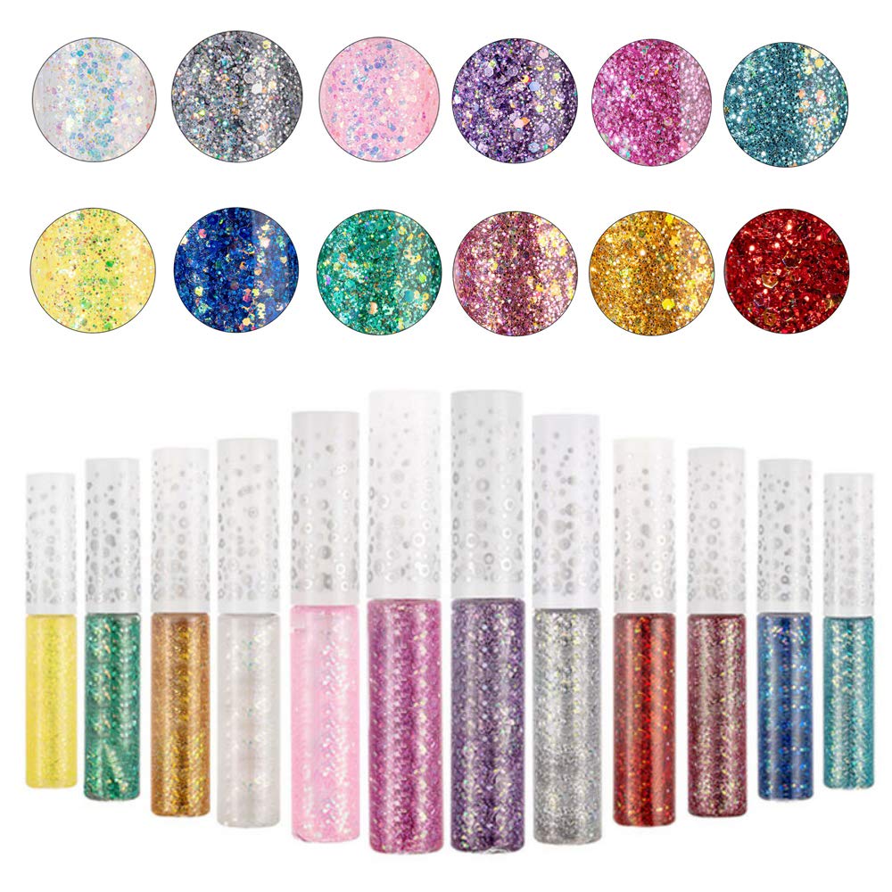 Glitter Liquid Eyeliner, Spdoo Waterproof Shimmer High Pigmented Silver Gold Metallic Colorful Eyeliners (12 Colors Glitter Eyeliner Set)