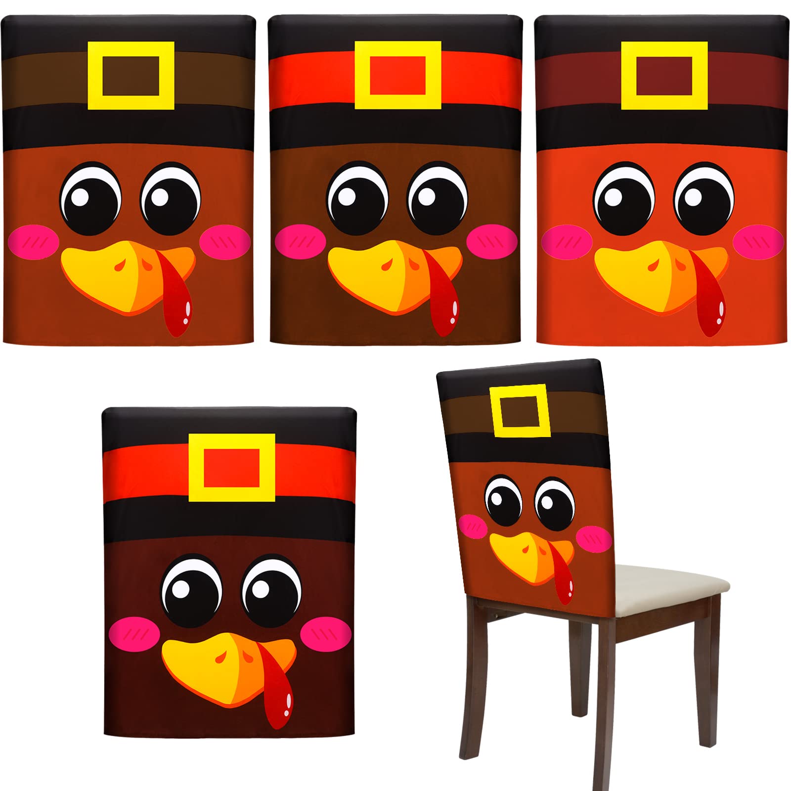 Photo 1 of  Thanksgiving Chair Covers Holiday Turkey Dining Chair Back Slip Covers Thanksgiving Turkey Holiday Funny Turkey Dining Chair Back Slipcover for Thanksgiving Kitchen Hotel Wedding Ceremony