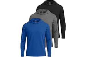 Real Essentials 3 Pack: Men's Dry Fit Wicking Long Sleeve Fishing Active Hoodie Pullover Sweatshirt (Big & Tall)