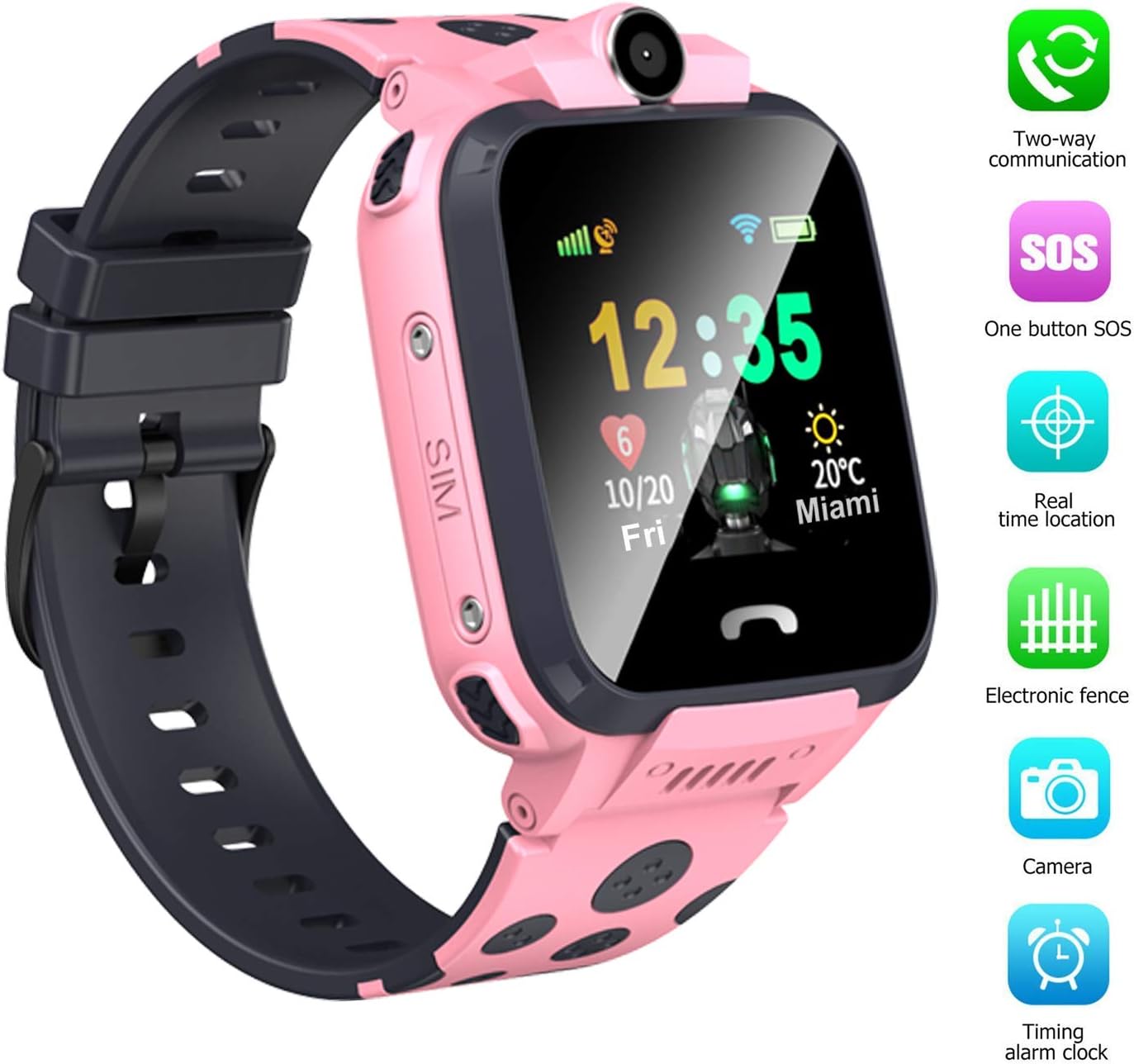 Kids Smart Watch Girls Smartwatch Child Boys Smartwatch SOS Emergency Call Built in Mic Speaker Camera Alarm Clock Compatible for iOS iPhone Android Phones