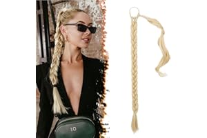 BARSDAR 26 Inch Long Braided Ponytail Extension with Hair Tie - Straight Sleek Wrap Around Blonde Braided Ponytail Hair Exten