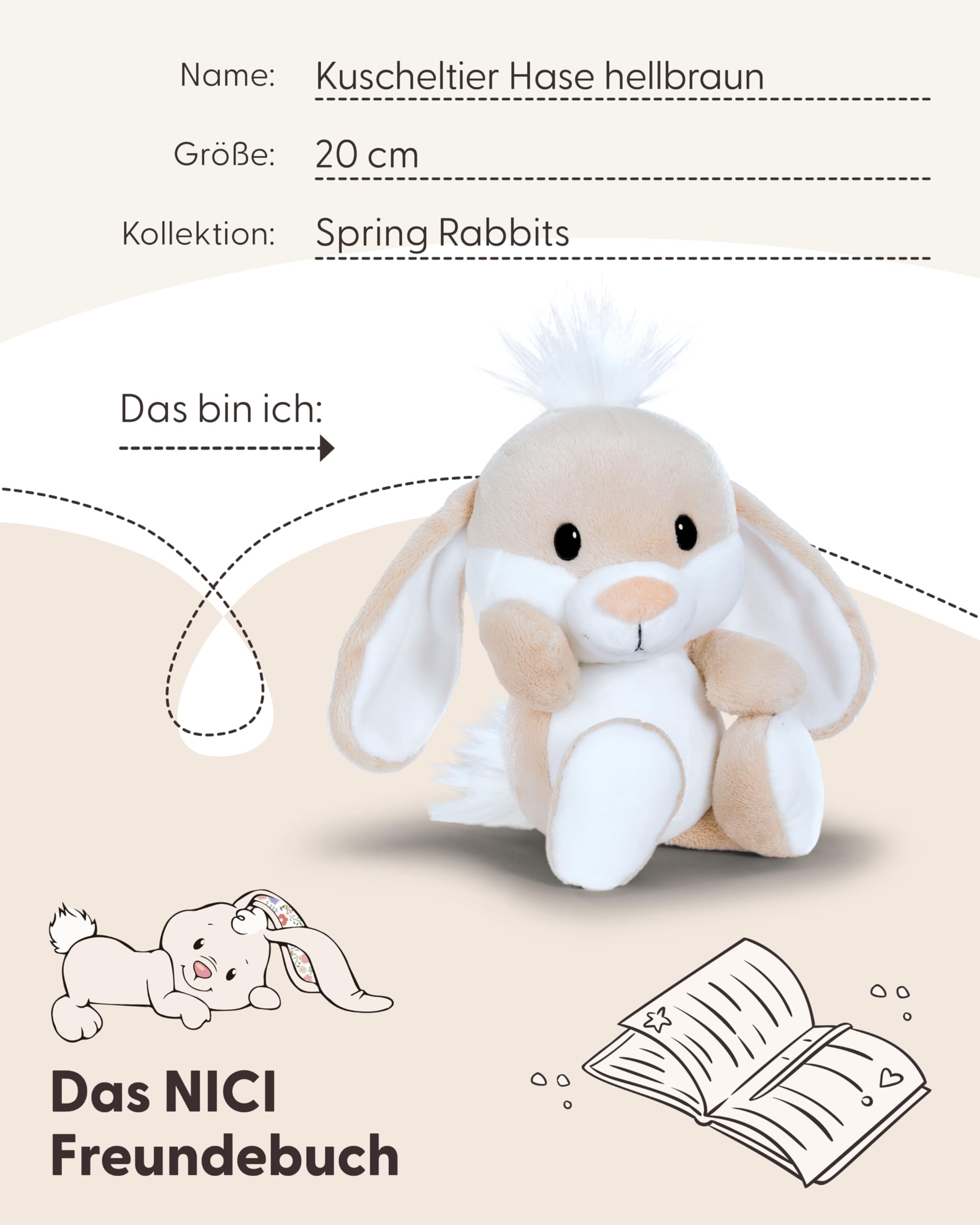 NICI Kuscheltier Hase 20cm - braun - Stofftier aus weichem Plüsch, niedliches Plüschtier zum Kuscheln und Spielen, für Kinder & Erwachsene, tolle Geschenkidee - 62676 6