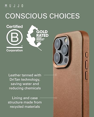 Mujjo Leather Phone Case Fits iPhone 15 Pro MagSafe Compatible