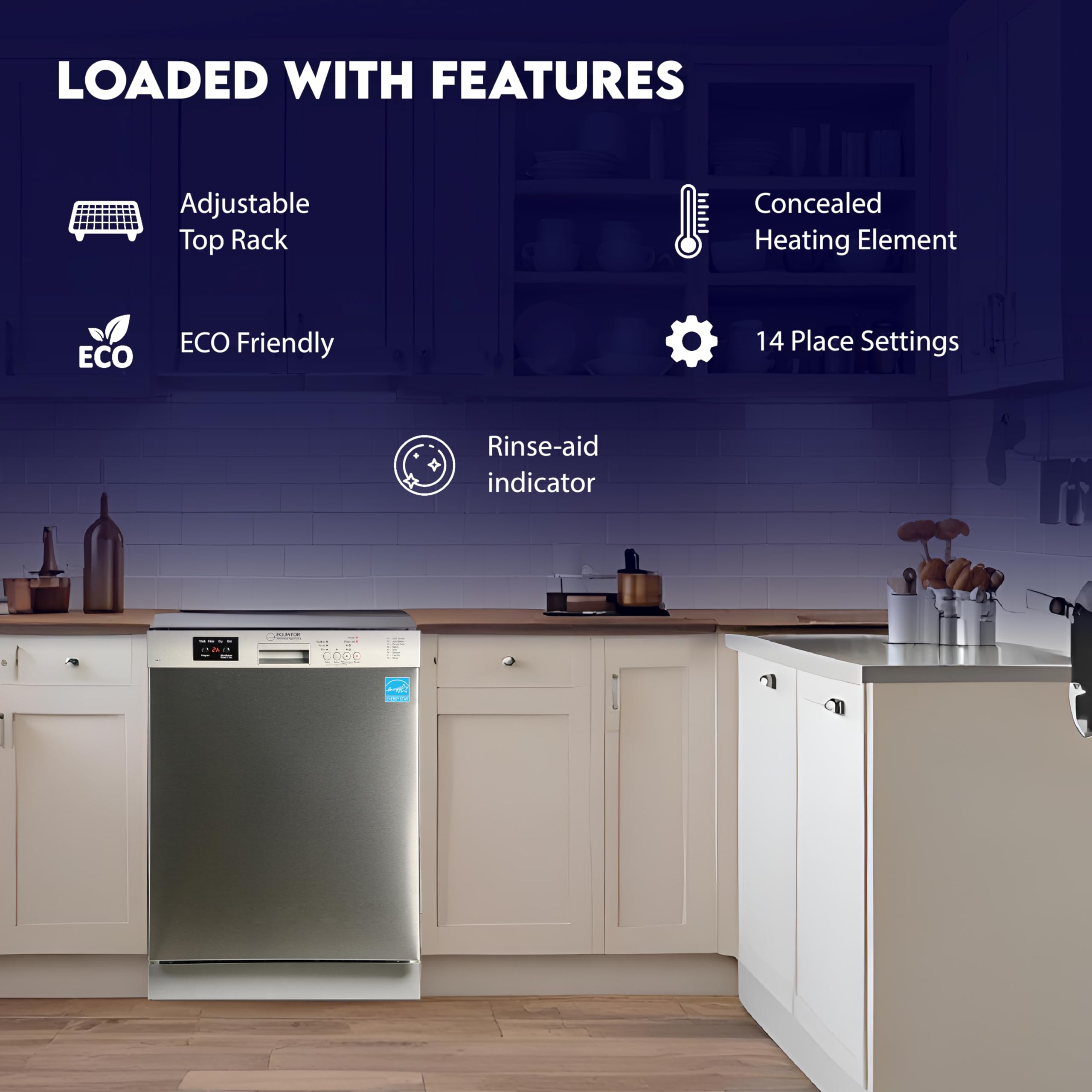 Equator 24 in Dishwasher 14 pl SANI 150F Water 3.4g Quiet 51 dB 120V E-Star (Stainless)