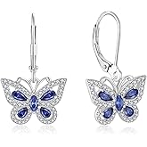 Oskani Butterfly Leverback Dangle Earrings for Women 925 Sterling Silver 5A Cubic Zirconia Jewelry for Valentine Mother's Day Birthday Gifts for Her