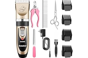 Sminiker Professional Rechargeable Cordless Dogs Cats Horse Grooming Clippers - Professional Pet Hair Clippers with Comb Guides for Dogs Cats Horses and Other House Animals Pet Grooming Kit