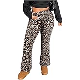 Floerns Women's Plus Size Y2K Leopard Print Pants High Waist Leggings Tummy Control Flare Yoga Pants