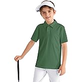 MIVEI Boys' Performance Polo Shirt - Golf Grid Short Sleeve Collar Shirts Green