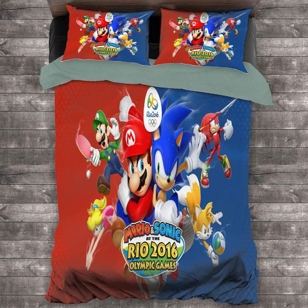 FOCLKEDS Ultra Soft Double Brushed Microfiber Bedding Sonic Hedgehog Bedding (1 Duvet Cover + 2 Pillow Shams) Sonic Dash Bedding with Soft Comfy Breathable Fade AU Double (180cmx210cm)